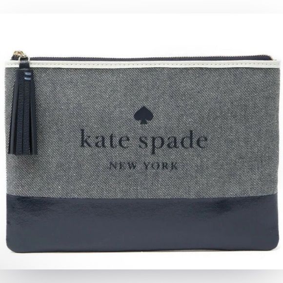 NWT Kate ♠️Spade Ash Street Logo Large Tassel Pouch~Blazer - Picture 1 of 6